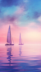 Fototapeta premium Sailing boat yachts in summer ocean phone background wallpaper, ai generated 