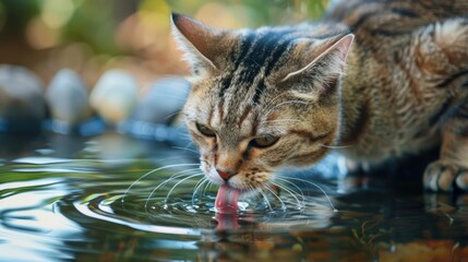 cat drinking water close-up. selective focus