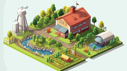 Rural farm 3d isometric template concept with mill