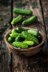 pickled cucumbers close-up on a wooden background. selective focus