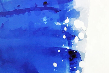 Background painted with blue watercolor paint on paper, abstraction.