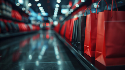 Row of Red Bags on Floor