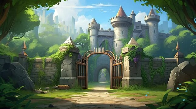 Majestic gate leading to a mystical castle in a fantastical landscape
Seamless looping 4k time-lapse virtual video animation background. Generated AI