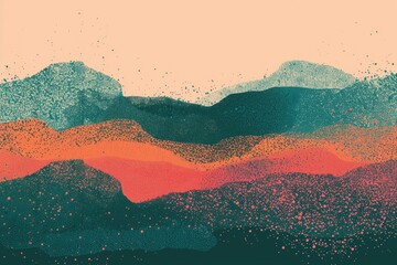 Obraz premium A mountain range with a blue and green background. The mountains are covered in a light blue and green paint