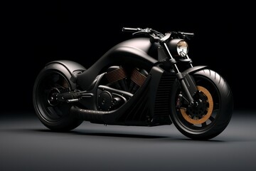 Fototapeta premium High-resolution image showcasing a stylish black motorcycle with a contemporary design, isolated on a dark backdrop