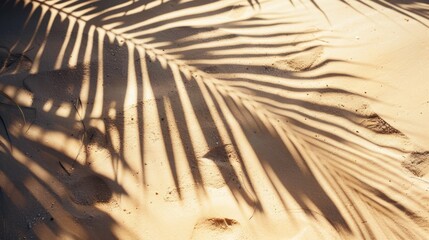 Obraz premium Summer and Holiday Concept with Tropical Coconut Leaf Shadow on Beach Sand.