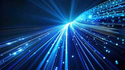 Obraz premium blue light curve line movement, abstract fast moving light neon, digital futuristic internet data speed background concept
