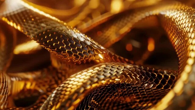 Gold colored snake with pattern of hexagons