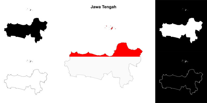 Jawa Tengah province outline map set