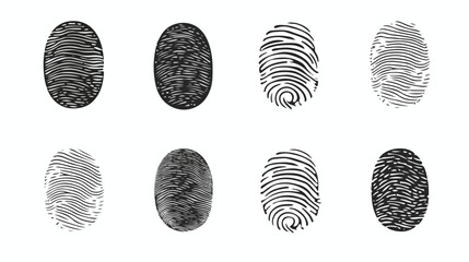Set of fingerprints of various types isolated on wh