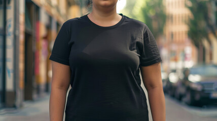 Plus Size Woman Black T-shirt Mockup