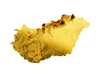 Hungary Map Golden metal Color Height map 3d illustration