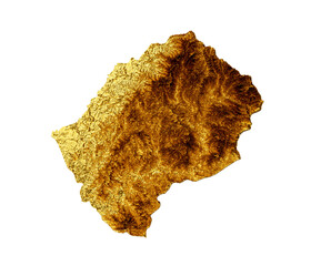 Lesotho Map Golden metal Color Height map 3d illustration