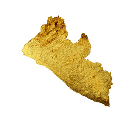 Liberia Map Golden metal Color Height map 3d illustration