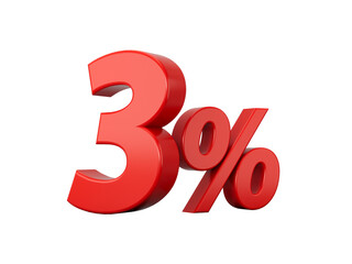3d Red 3% Three Percent Sign 3d illustration