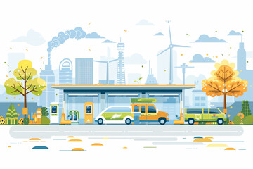 Naklejka premium Gas Station With Cars Parked