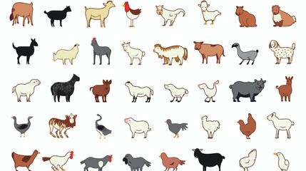 set of filled contours of farm animals. Different s