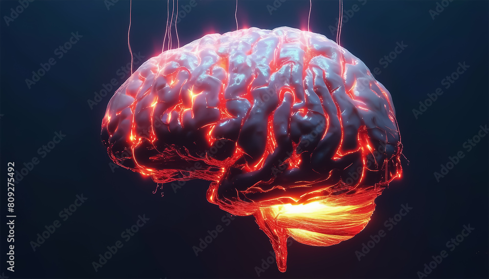 Poster luminous brain. artificial intelligence. neural connections