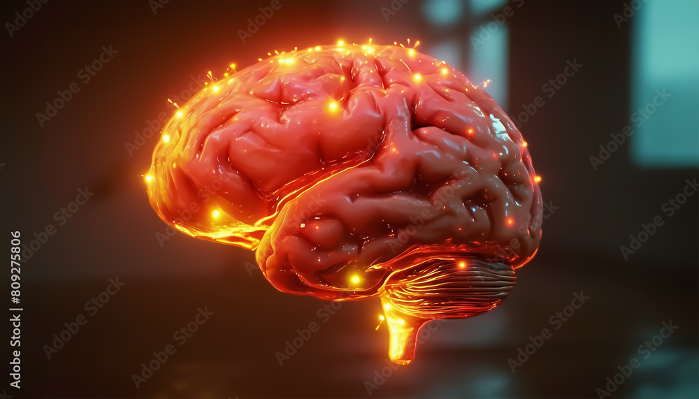 Poster glowing brain. the concept of artificial intelligence. neural connections