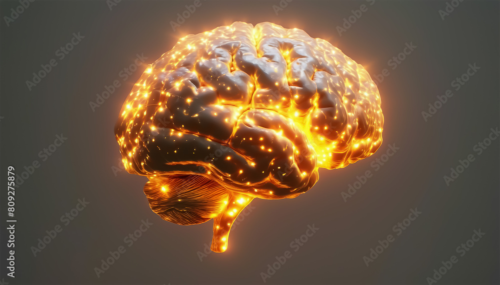 Poster luminous brain. artificial intelligence concept. neural connections