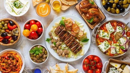 set of various plates of food background . Generative Ai