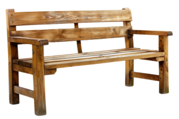 Old Wooden Bench, Park Furniture Seat, Isolated Object, White Background