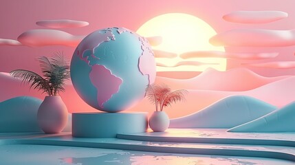 Modern 3d world background minimalistic and aesthetic style
