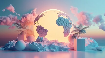 Modern 3d world background minimalistic and aesthetic style