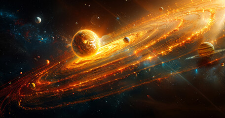 Planets and galaxy science fiction wallpaper. Beauty of deep space. Billions of galaxies in the universe Cosmic art background