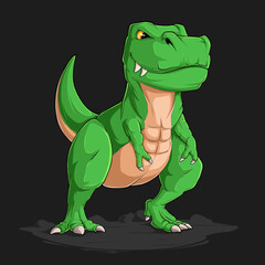 Hand drawn funny Tyrannosaurus T Rex dinosaur, Prehistoric carnivorous green dinosaur