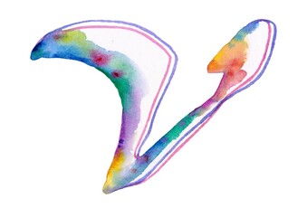 A vibrant watercolor letter "V" painted in rainbow hues stands prominently on a white background, exuding energy and creativity with its colorful strokes