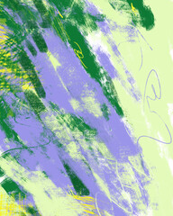 Abstract painting with purple and green combinations to express calmness 