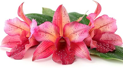 Enhance the beauty of this photo of pink orchids with realistic morning dew. Make the orchids look...
