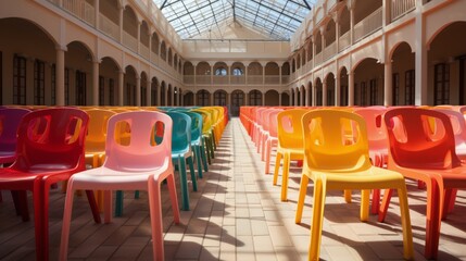 Row of Colorful Chairs in Building