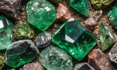 The Uvarovite crystals in the image is vibrant and intricate. The green crystals exhibit a deep, rich color, with surfaces that are both smooth and jagged, reflecting light in various intensities.
