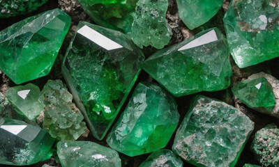 The Uvarovite crystals in the image is vibrant and intricate. The green crystals exhibit a deep, rich color, with surfaces that are both smooth and jagged, reflecting light in various intensities.