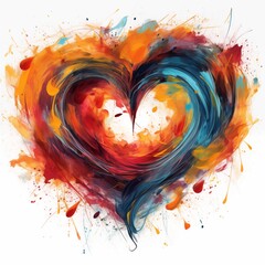 Vibrant Abstract Heart Shaped Splatter Painting Representing Love and Passion