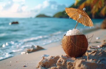 Coconut With Umbrella on Beach