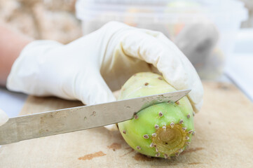Peeling prickly pear fruit