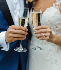 Bride and Groom Holding Champagne Flutes