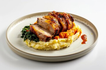 Fine Dining Roast Pork with Spicy Apple Chutney and Citrus Sweet Potatoes
