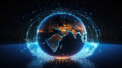 Global internet traffic visualized on a detailed, floating globe with interactive data points. Big data visualization