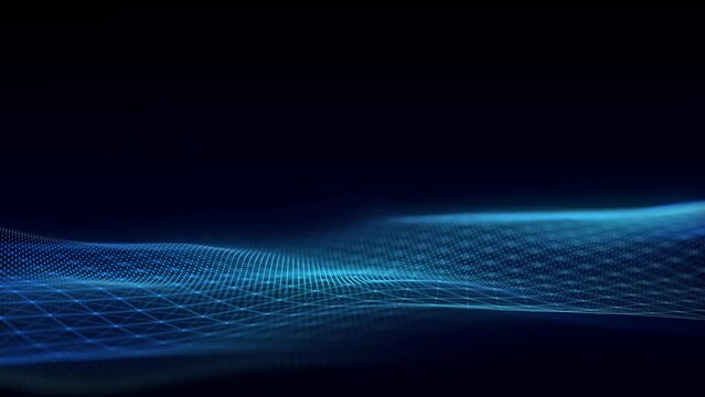 Double wave of particles and lines. Big data visualization. Abstract background with a dynamic wave. 3d rendering.
