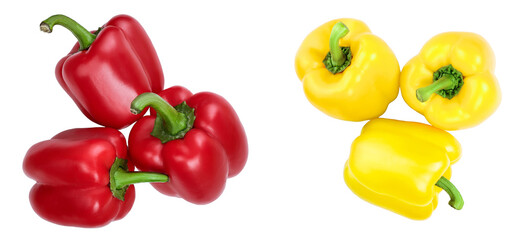 red and yellow sweet bell pepper isolated on white background. Top view. Flat lay