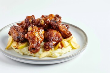 Naklejka premium Crispy and Juicy: Fiery Apple Wings with a Perfectly Balanced Glaze