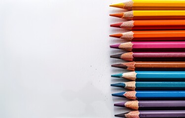 Row of Colored Pencils on White Background