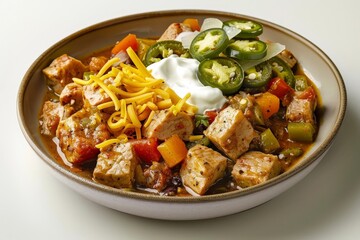 Rustic Bowl of Pork Loin Chili with Aromatic Spices and Fresh Ingredients