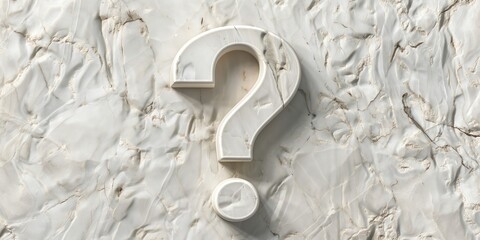 Large question mark made of marble, uncertainty and the big questions concept, flat lay, top view.