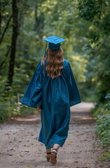 Graduating Woman Walks Down Path