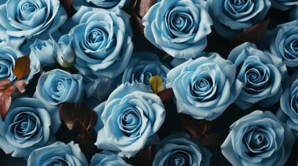Bunch of Blue Roses With Leaves